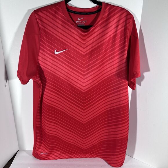 Nike Other - Nike Soccer Dri Fit Short Sleeve Red Striped T-Shirt Men's Size XL